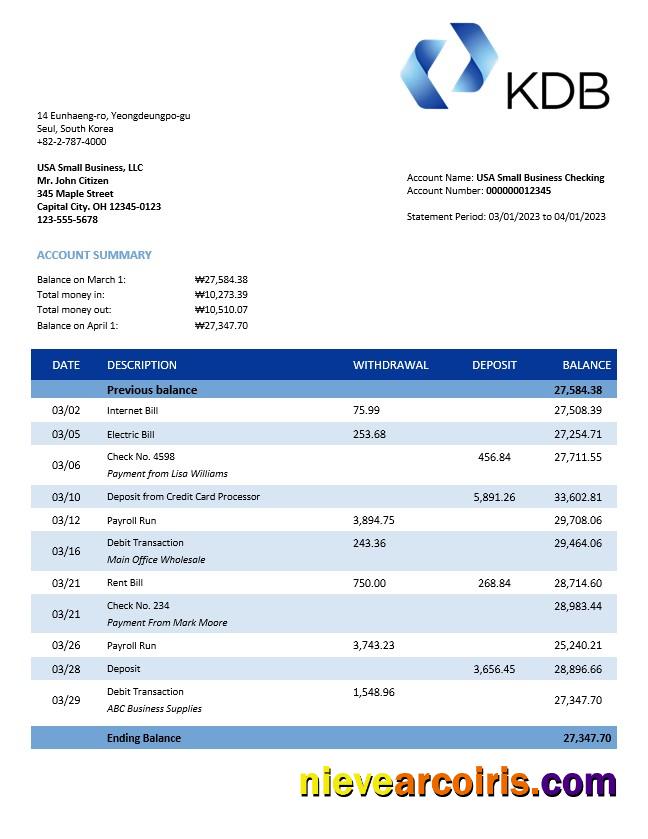 KDB Group bank firm account statement